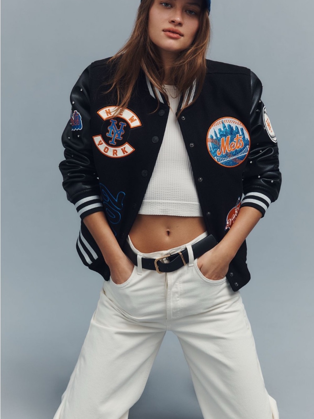 Anthropologie X The Wild Collective MLB New York Mets Letterman Jacket